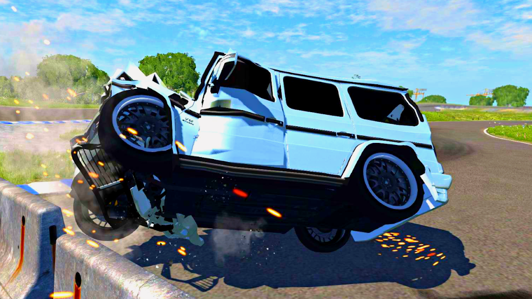 A jeep crashing into a barrier in Royal Jeep Crash